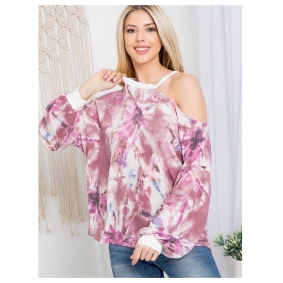 010 Cold Shoulder Tie-Dyed Top - Picture 2 of 3